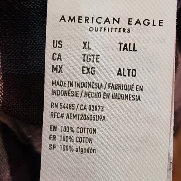 American Eagle Blue Checks 100% Cotton Button Front Shirt Tall - Picture 4 of 4